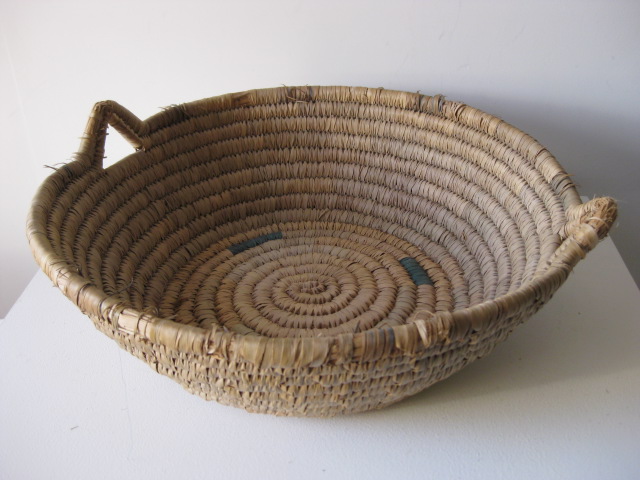 BASKET, Shallow Large Woven w Handles